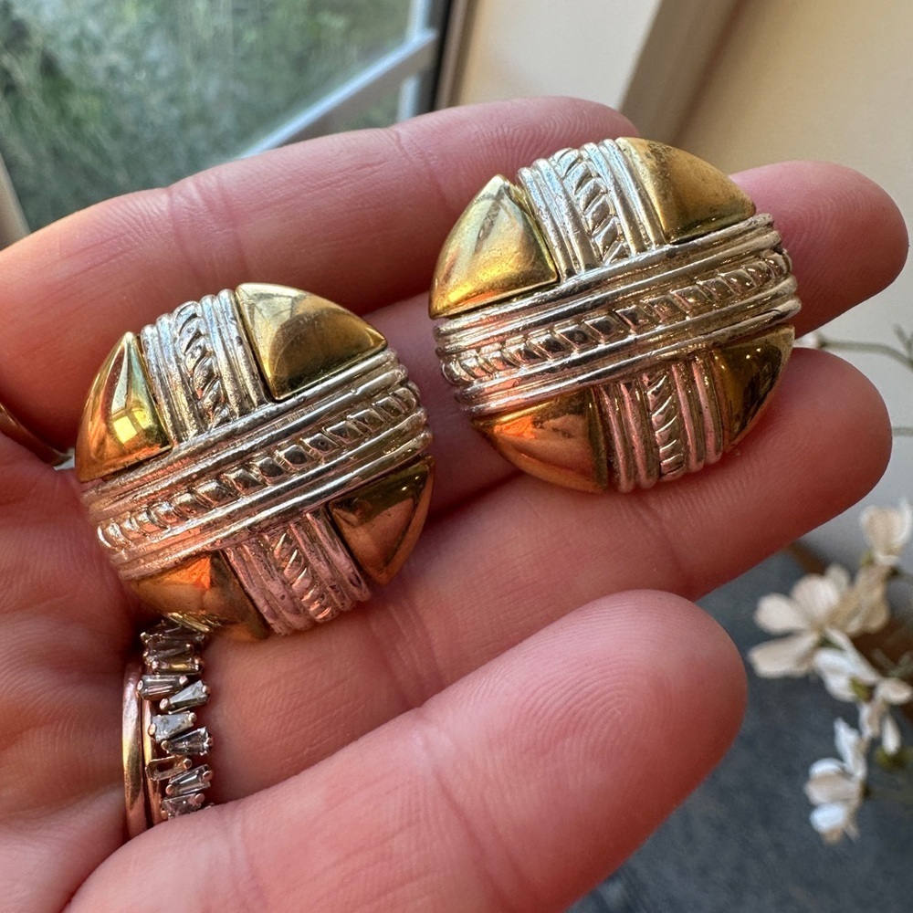 Vintage Givenchy unsigned Gold and Silver Statement clip on Earrings